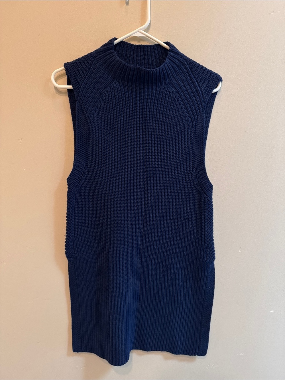 Sleeveless Navy Knit Turtleneck Sweater Dress